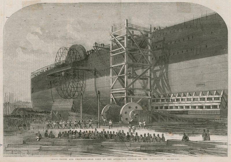 Kettentrommeln und Kontrollausrüstung, die beim Startversuch des Leviathan verwendet wurden von English School