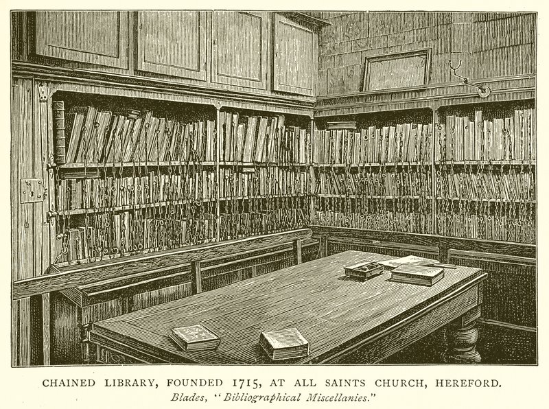 Gekettete Bibliothek, gegründet 1715, in der All Saints Church, Hereford von English School