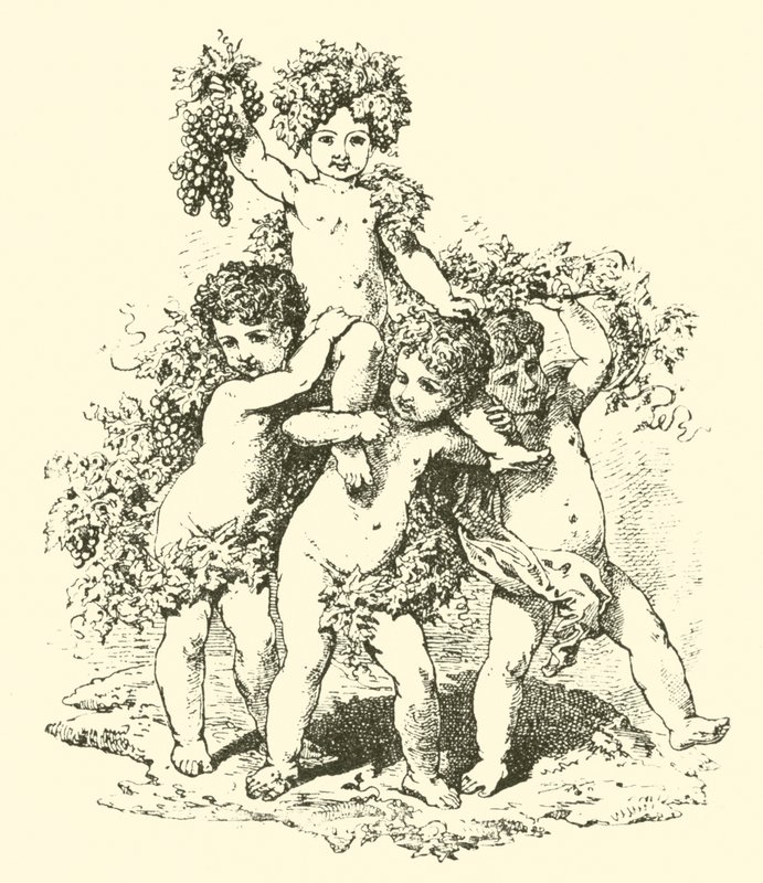 Champagne, allegorische Figuren (Stich) von English School