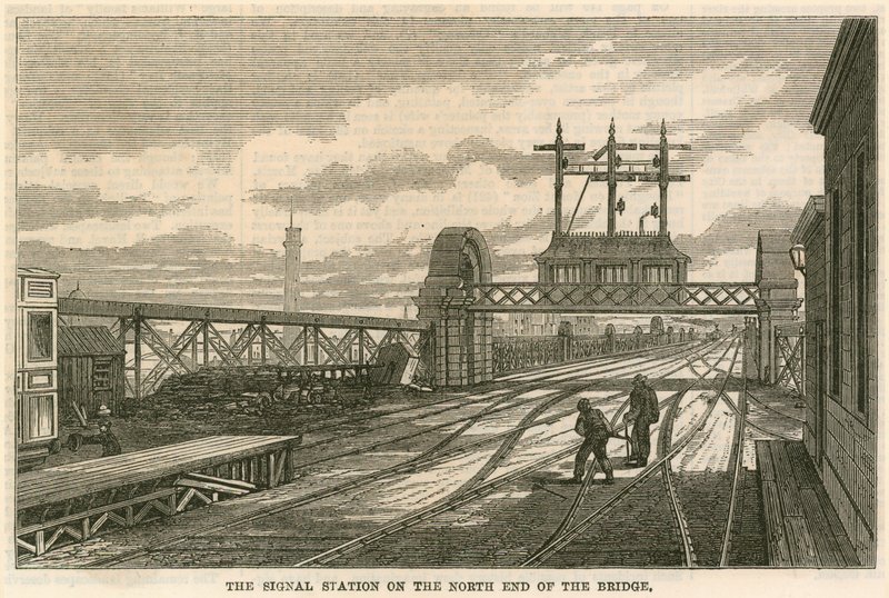 Charing Cross Station, London: Die Signalstation am Nordende der Brücke von English School