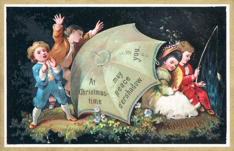 Kinder spielen und angeln, Weihnachtskarte von English School