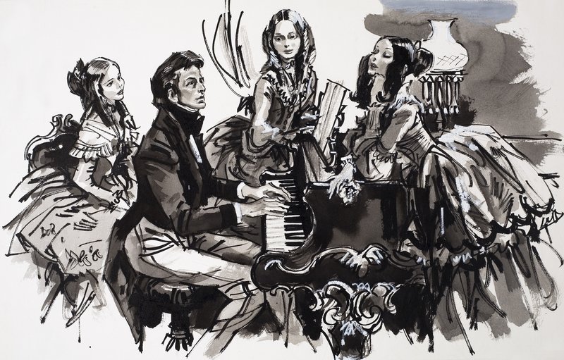 Chopin mit weiblichen Bewunderern von English School