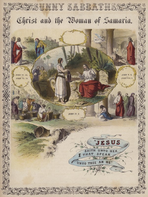 Christus und die Frau von Samaria (farbige Gravur) von English School