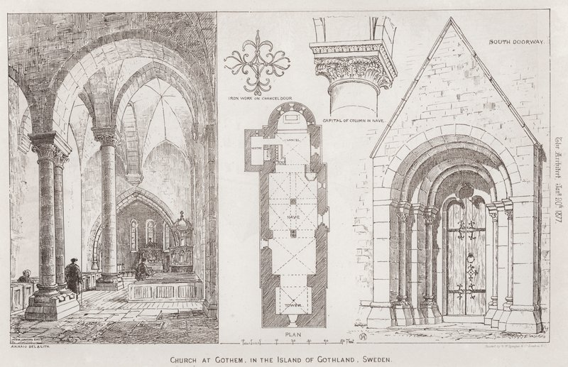Kirche in Gothem, auf der Insel Gotland, Schweden (Gravur) von English School