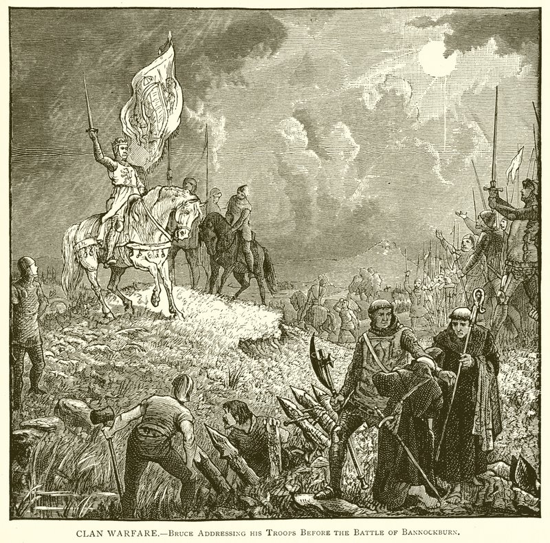 Clan-Kriegsführung.--Bruce spricht zu seinen Truppen vor der Schlacht von Bannockburn von English School