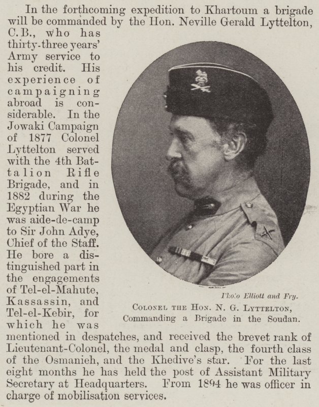 Oberst der Ehrenwerte N G Lyttelton, Kommandant einer Brigade im Sudan (Gravur) von English School