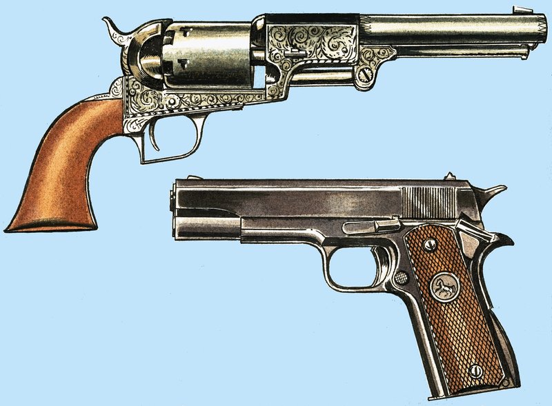 Colt-Revolver und Automatik von English School