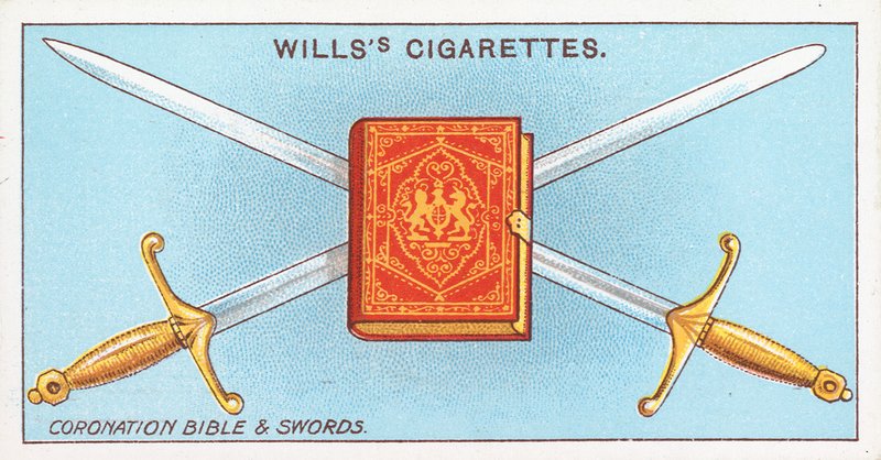 Krönungsbibel und Schwerter von English School