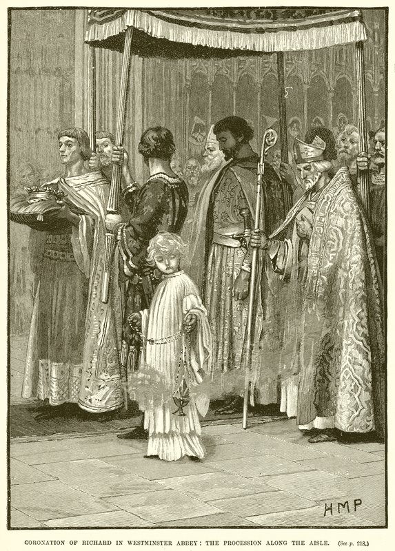 Krönung von Richard in der Westminster Abbey: Die Prozession entlang des Ganges von English School