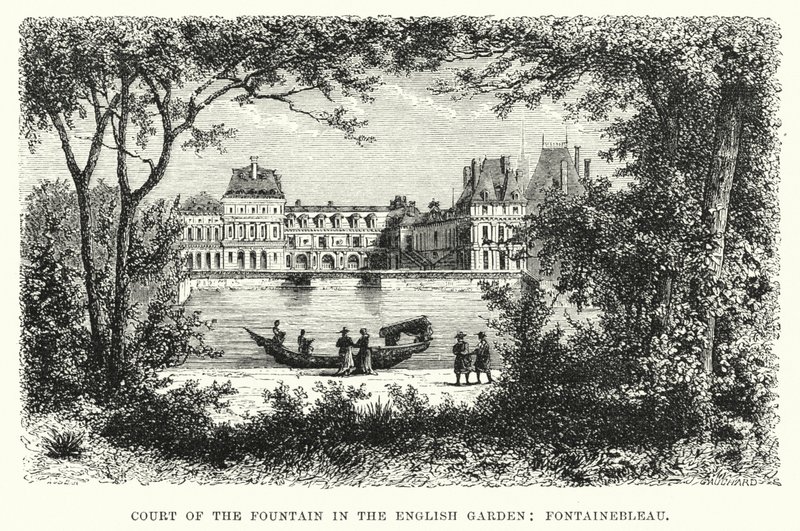 Hof des Brunnens im Englischen Garten, Fontainebleau (Stich) von English School