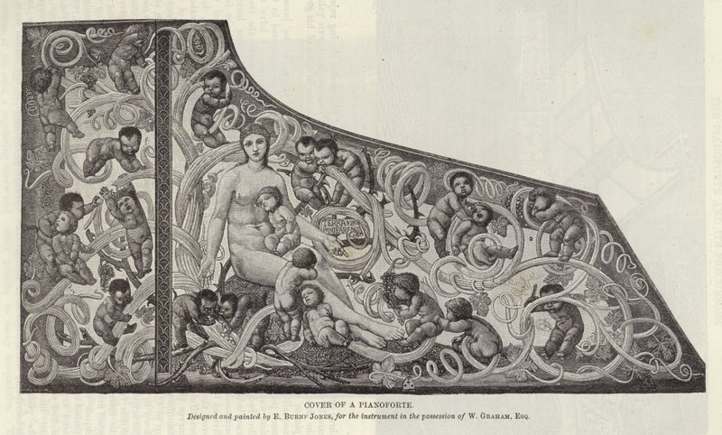 Deckel eines Klaviers, entworfen und gemalt von Edward Burne-Jones von English School