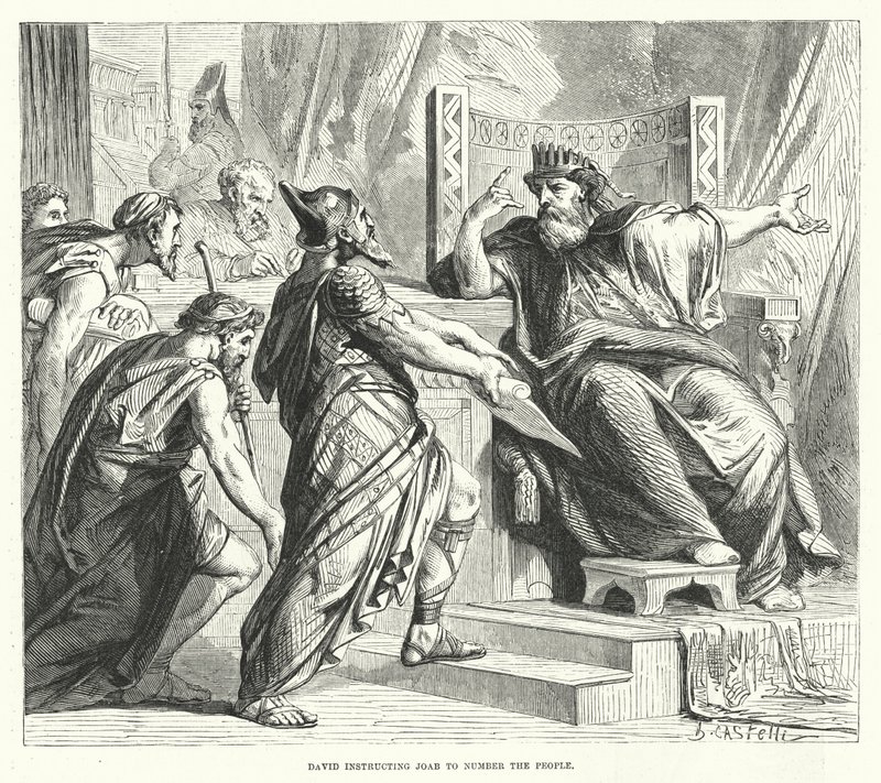 David unterweist Joab, das Volk zu zählen (Gravur) von English School
