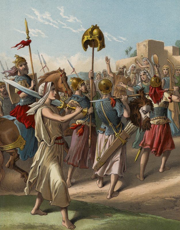 David kehrt von der Schlacht gegen die Philister zurück von English School