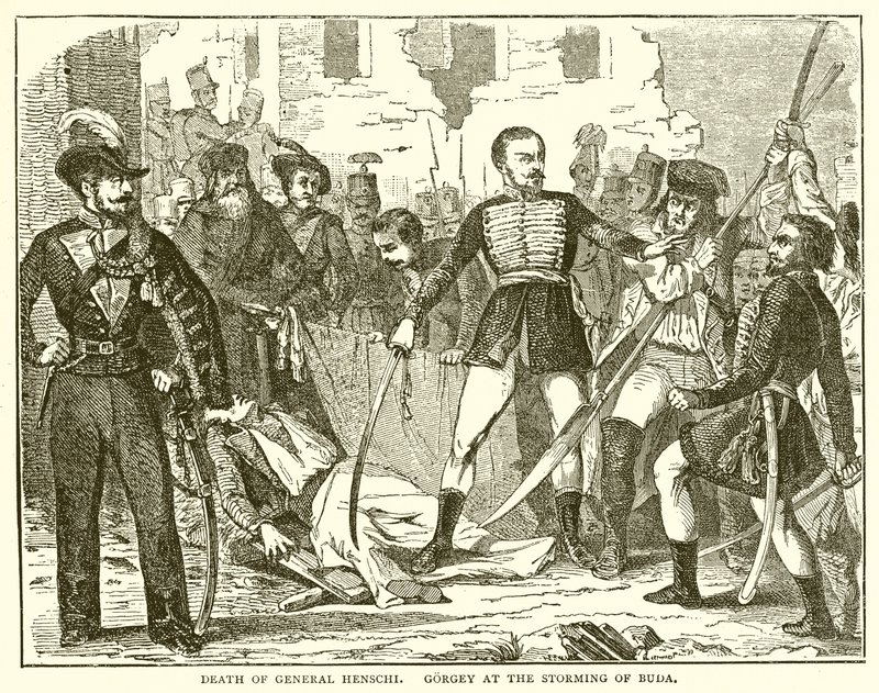 Tod von General Henschi. Gorgey beim Sturm auf Buda von English School