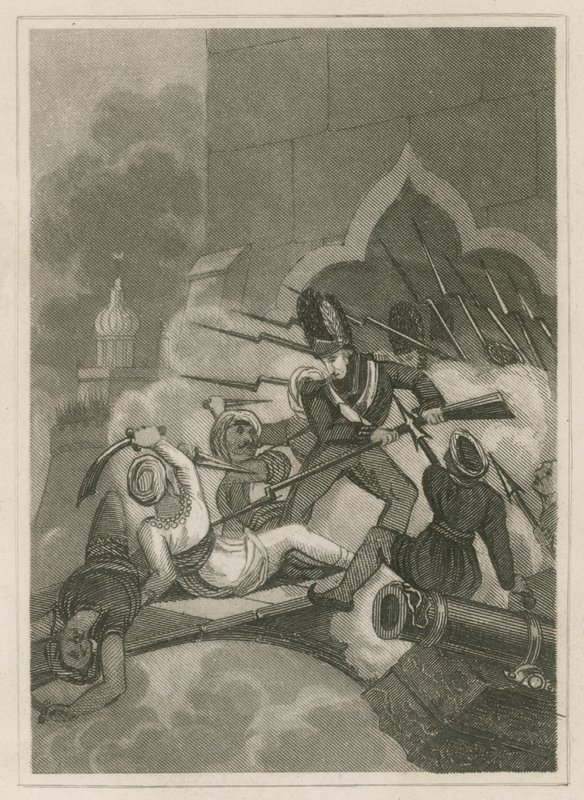Tod von Tippoo Sahib bei der Belagerung von Serigapatam, Indien, 1799 von English School