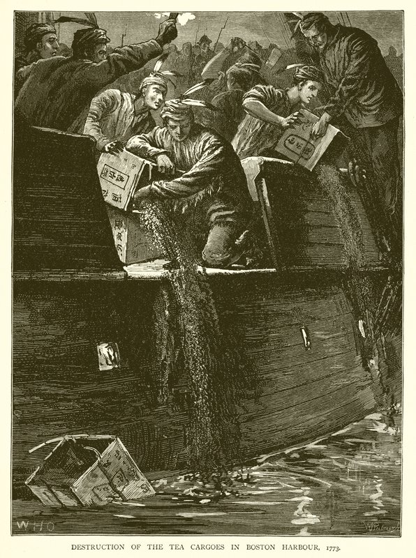 Zerstörung der Teeladungen im Hafen von Boston, 1773 von English School