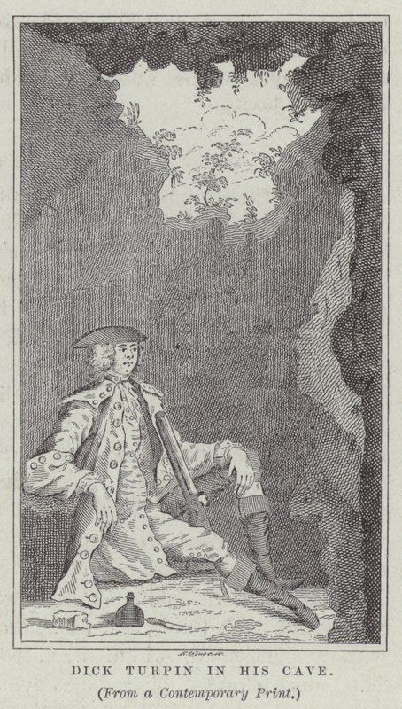Dick Turpin in seiner Höhle (Gravur) von English School