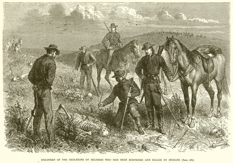 Entdeckung der Skelette von Soldaten, die von Indianern überrascht und getötet wurden (Juni 1867) von English School