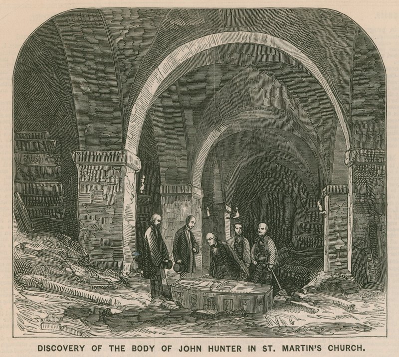 Entdeckung des Körpers von John Hunter in der St Martins Kirche, London von English School