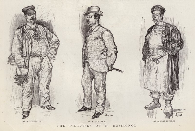 Verkleidungen des Pariser Polizeidetektivs Gustave Rossignol von English School