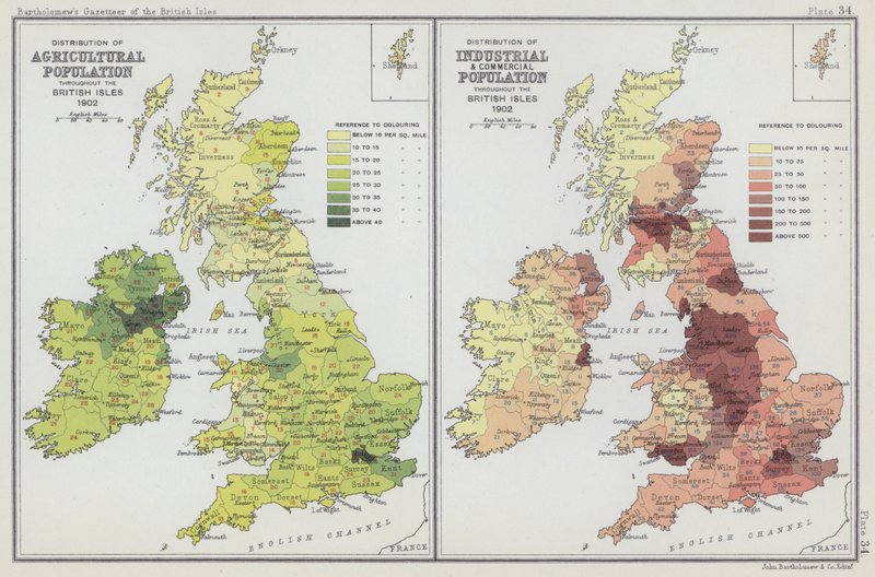 Verteilung der landwirtschaftlichen Bevölkerung, Verteilung der industriellen und kommerziellen Bevölkerung von English School