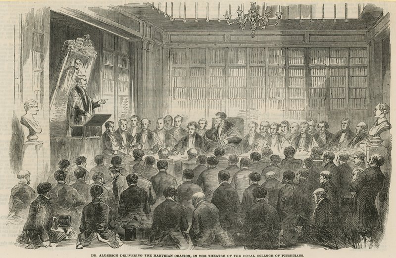 Dr. Alderson hält die Harveian Oration im Theater des Royal College of Physicians von English School