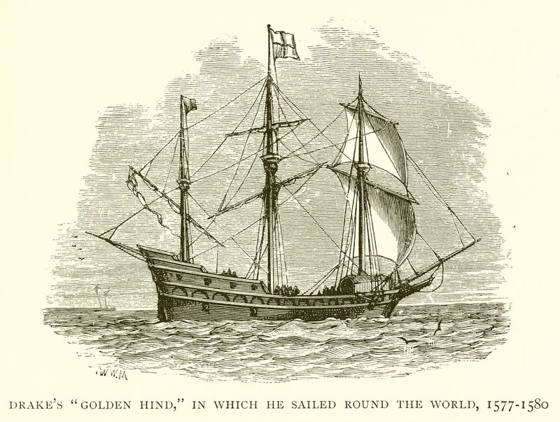 Drakes Golden Hind, mit der er die Welt umrundete, 1577-1580 von English School
