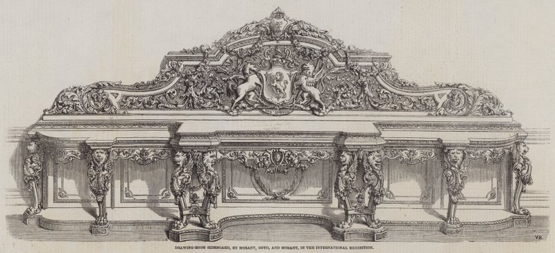 Anrichte im Salon, von Morant, Boyd und Morant, in der Internationalen Ausstellung (Gravur) von English School