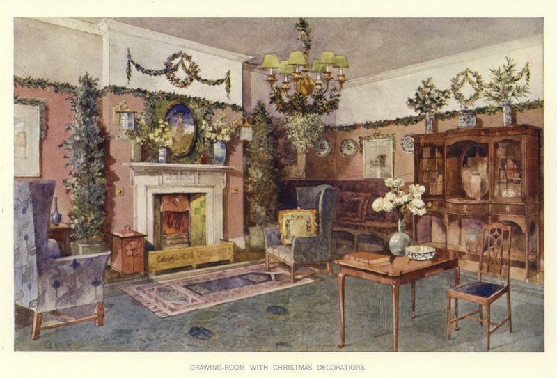 Wohnzimmer mit Weihnachtsdekorationen von English School