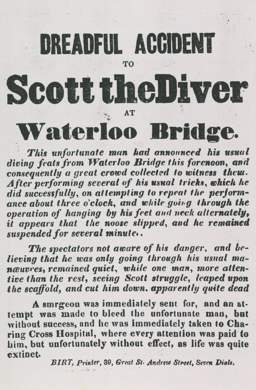 Schrecklicher Unfall von Scott dem Taucher an der Waterloo Bridge von English School