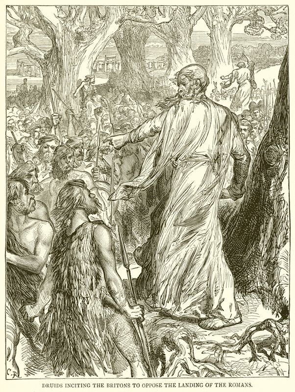 Druiden stacheln die Briten an, die Landung der Römer zu verhindern von English School