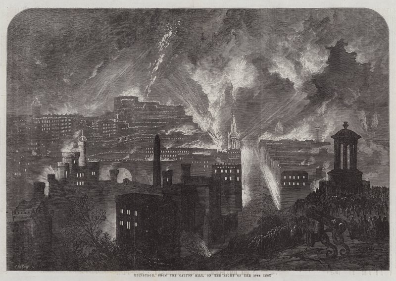 Edinburgh, vom Calton Hill, in der Nacht des 10. Inst. von English School
