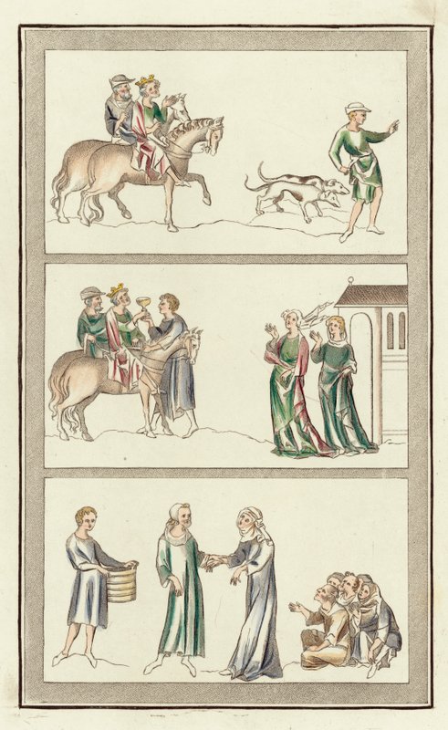 Edward der Märtyrer, seine Ermordung, Thomas Beckets Eltern (kolorierte Gravur) von English School
