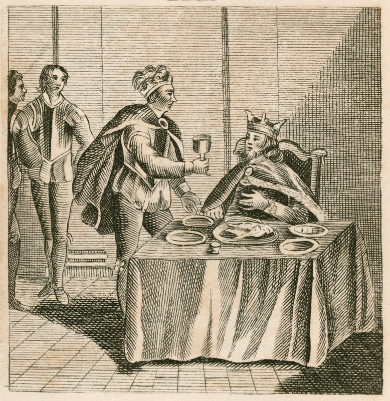 Edward, der Schwarze Prinz, bedient seinen Gefangenen, König Johann II. von Frankreich von English School