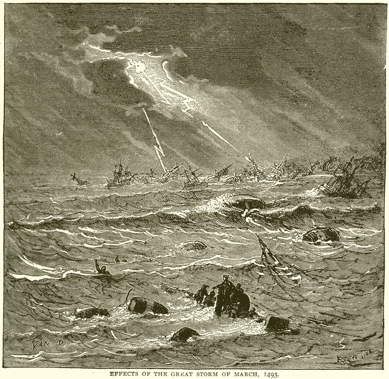 Auswirkungen des großen Sturms von März 1493 von English School
