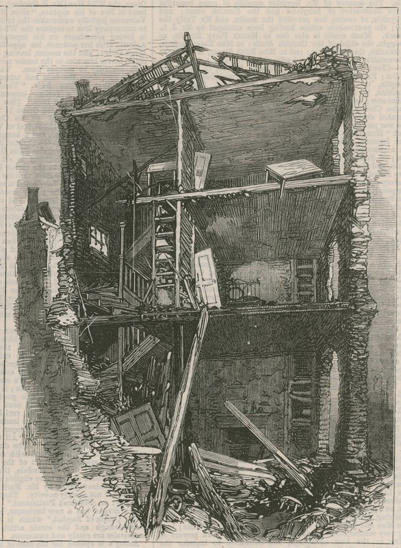 Folgen der Explosion in Clerkenwell: Innenräume der Häuser in der Corporation Lane von English School