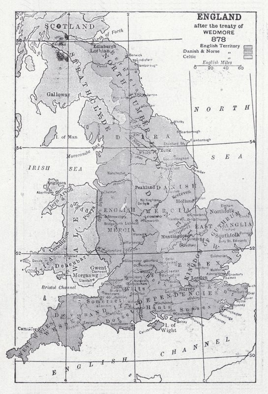 England nach dem Vertrag von Wedmore 878 (Lithografie) von English School