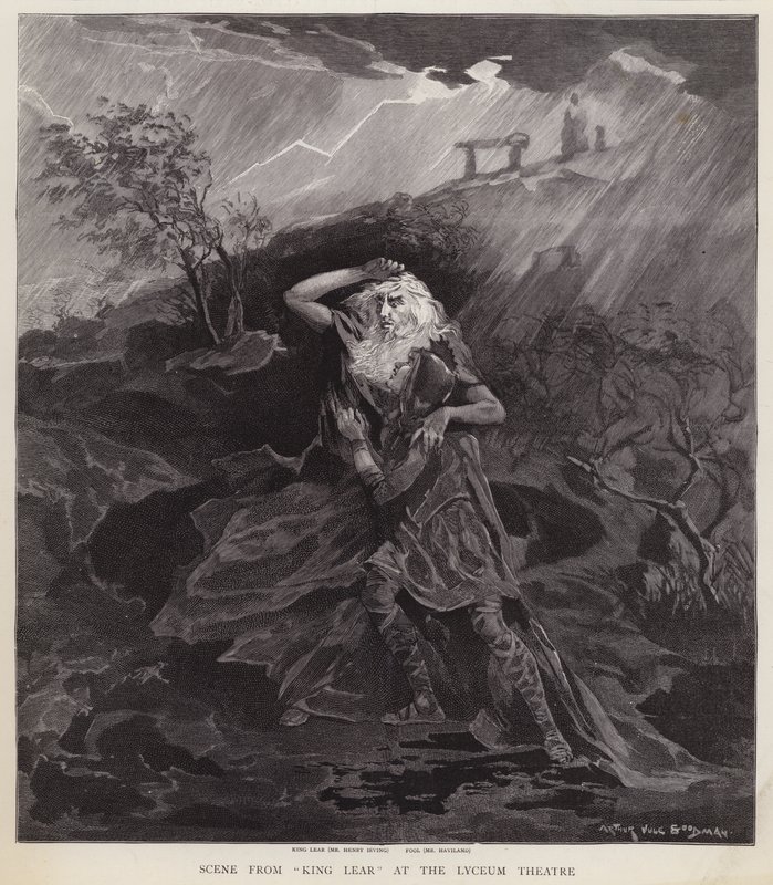 Englische Schauspieler Henry Irving und William Haviland in einer Aufführung von Shakespeares König Lear im Lyceum Theatre, London von English School