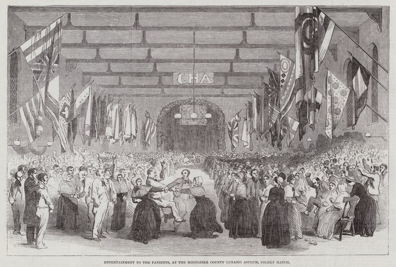Unterhaltung der Patienten im Middlesex County Lunatic Asylum, Colney Hatch von English School