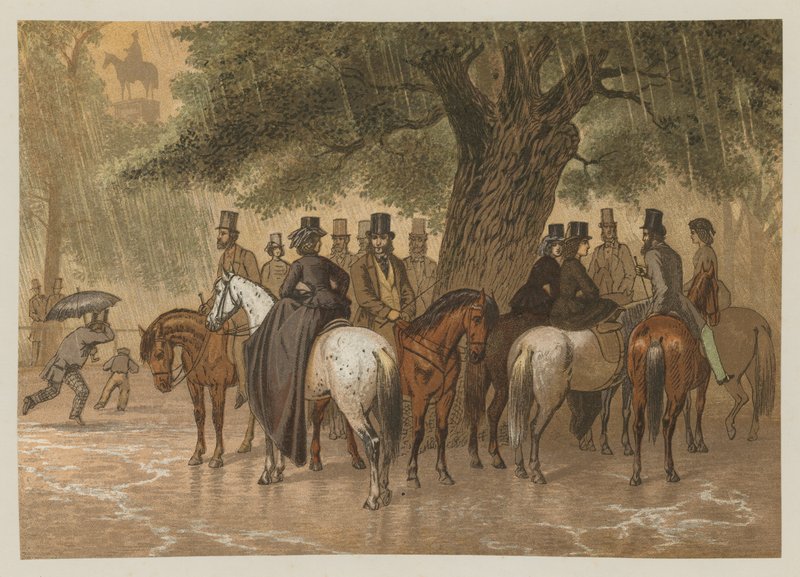 Dem Regen entkommen im Hyde Park, London von English School
