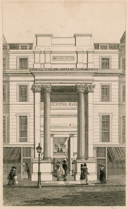 Exeter Hall, Strand, London; aus Gentlemans Magazine; Proof von English School