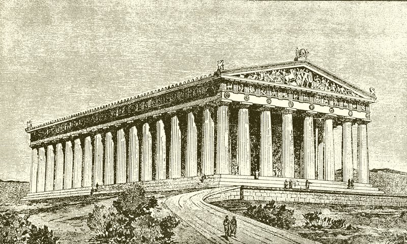 Außenansicht des Parthenon in Athen zur Zeit seiner Erbauer von English School