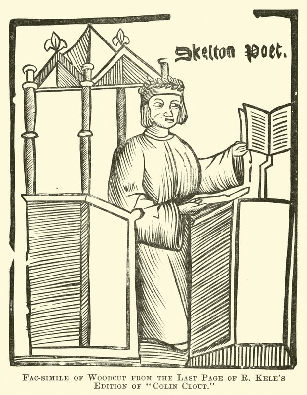Faksimile eines Holzschnitts von der letzten Seite der R. Kele-Ausgabe von Colin Clout von English School