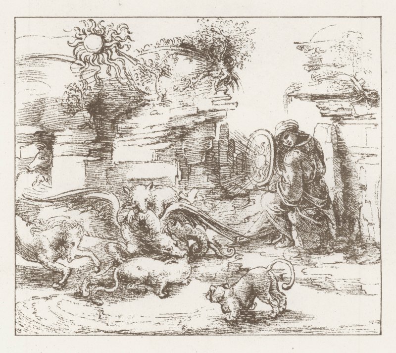 Faksimile einer Studie von Leonardo da Vinci (Gravur) von English School