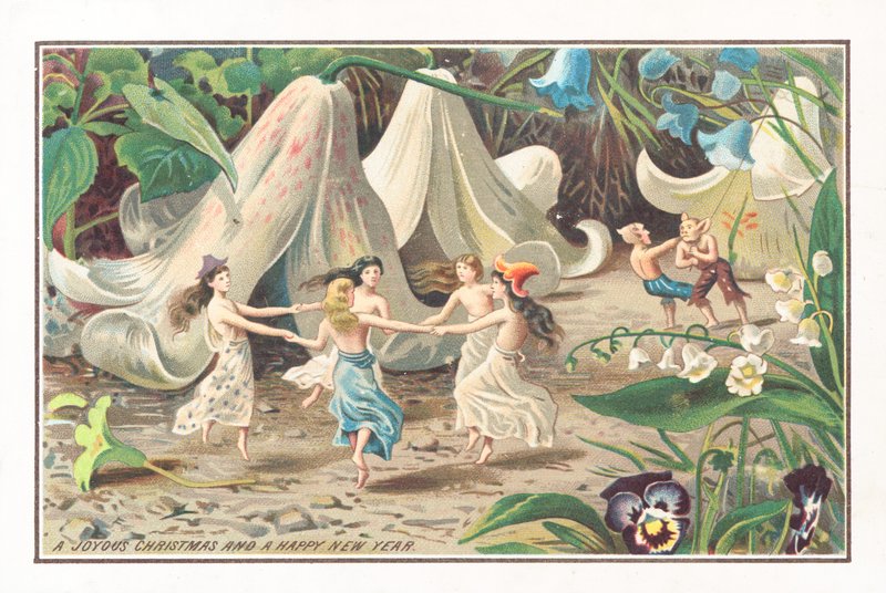 Tanzende Feen und Elfen, Weihnachtskarte von English School