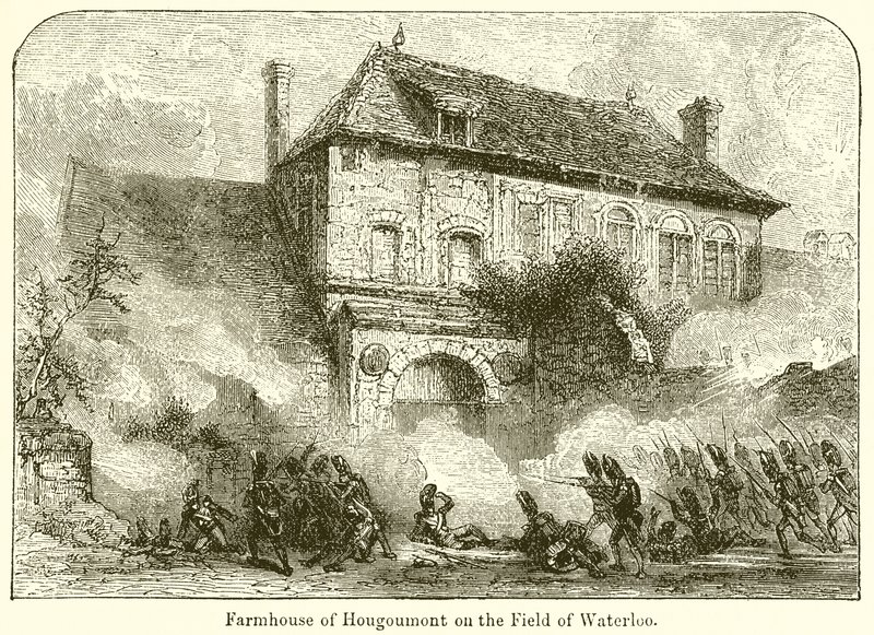 Bauernhaus von Hougoumont auf dem Schlachtfeld von Waterloo von English School