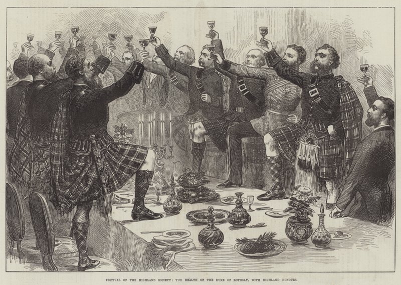Fest des Highland Society, der Toast auf den Herzog von Rothsay, mit Highland-Ehren von English School