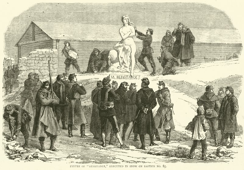 Figur des Widerstands, im Schnee auf Bastion Nr. 85 ausgeführt, Dezember 1870 von English School