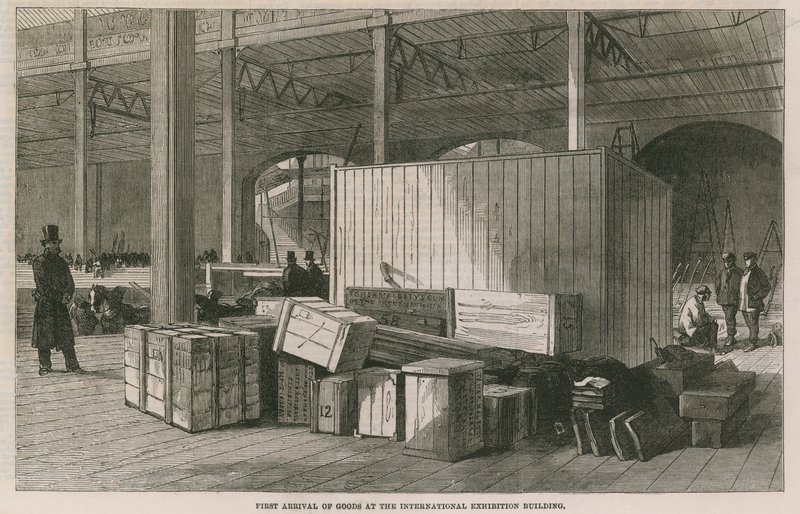 Erste Ankunft von Waren im Internationalen Ausstellungsgebäude von English School