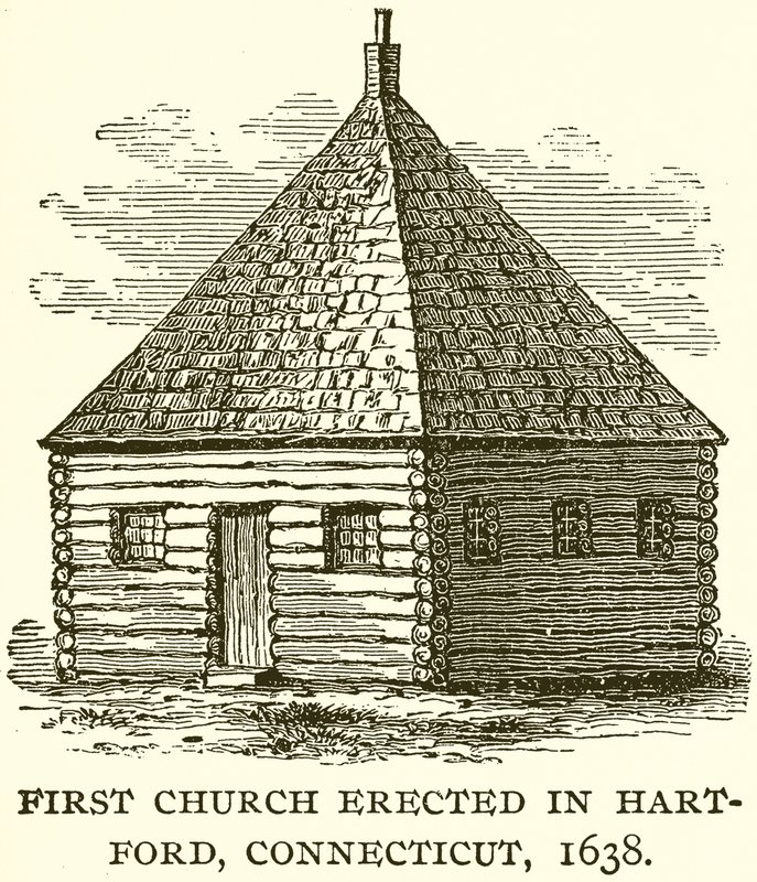 Erste Kirche in Hartford, Connecticut, 1638 errichtet von English School